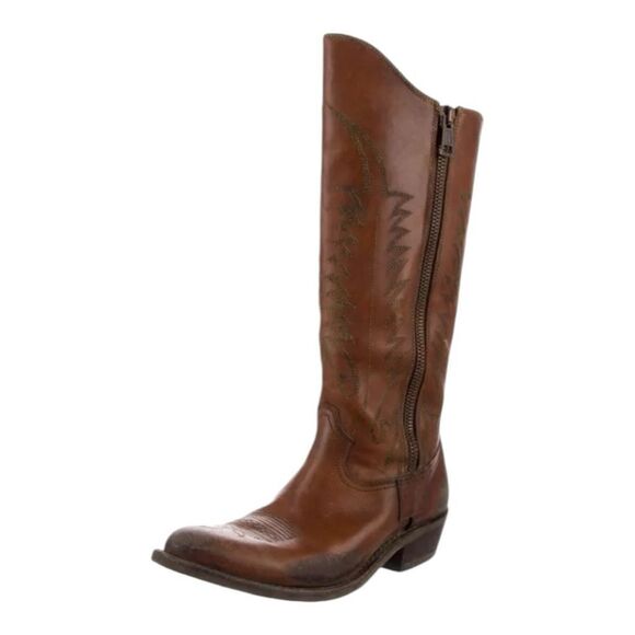 GOLDEN GOOSE Deluxe Brand Iconic Golden Zip Cowboy Boots | brown | size 7 - Picture 1 of 4